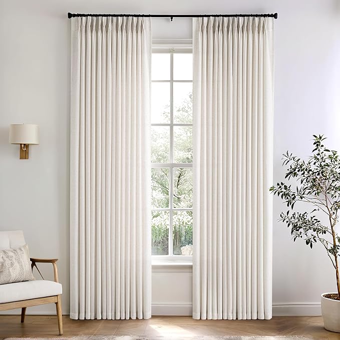 Memory Trained Pinch Pleated Curtains 84 Inches Long, Viral Linen Pinch Pleat by ANRODUO
