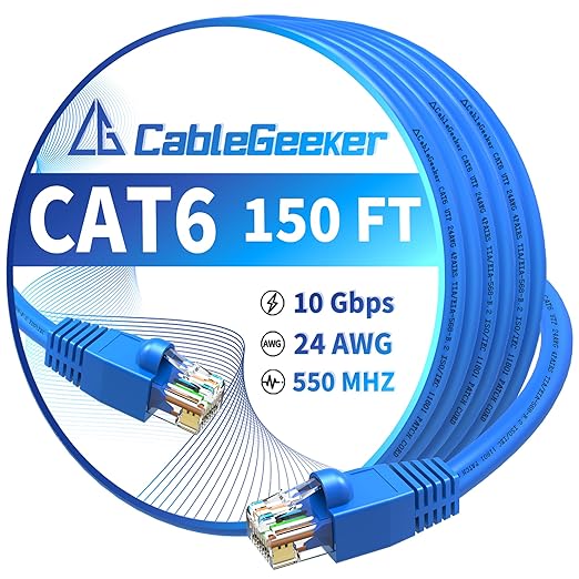 CableGeeker Cat 6 Ethernet Cable 150 ft, High Speed 10Gbps CCA Internet Network by CableGeeker