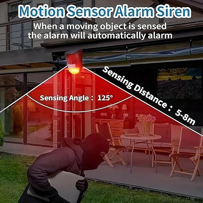 Solar Sound & Light Alarm Outdoor Motion Sensor, 129db Siren Sound Alert - Image 3