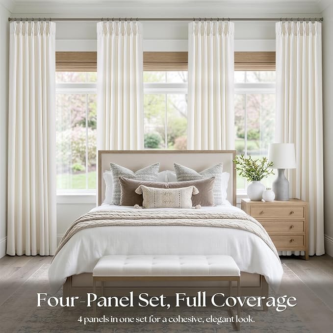 Pinch Pleat Linen Extra Long 126 Inch Curtains 4 Panels Set Ivory Cream Memory - Image 2