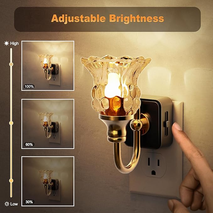 JandCase Night Light, 2 Pack Floral Night Lights Plug into Wall, Glass Flower - Image 2