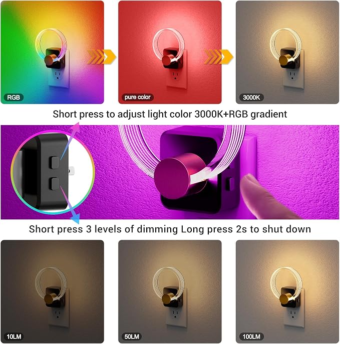 JandCase Night Light, Color Changing Night Lights Plug into Wall, RGB Nightlight - Image 4