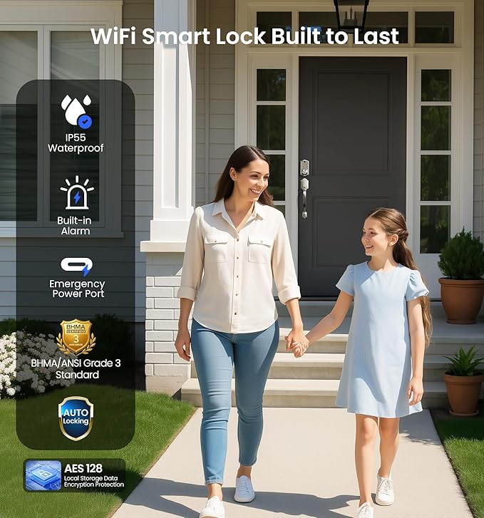 Veise VE017G-H Wi-Fi Smart Fingerprint Front Door Lock Set, Remote App Control - Image 5