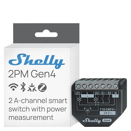 Shelly 2PM Gen4 | Wi-Fi, Zigbee & Matter 2-Channel Smart Relay Switch by Shelly