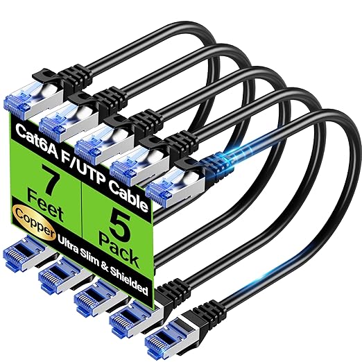 Cat6A Ethernet Cable Shielded 10Gbps 7 ft, Slim Shielded Ethernet Cable Cat 6 by Unknown