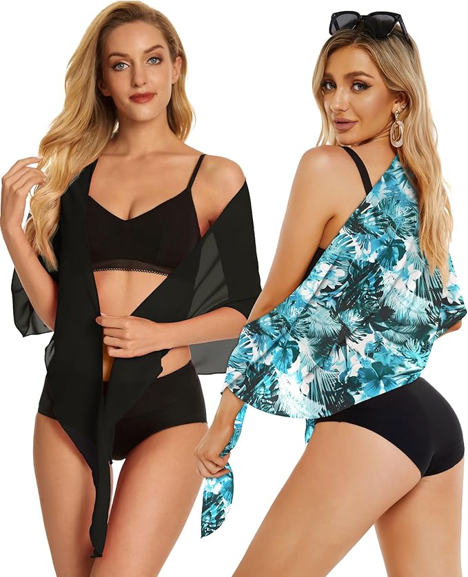 CHICGAL 2 Pieces Women Beach Sarong Bathing Suit Wrap Skirt Sheer Bikini - Image 3