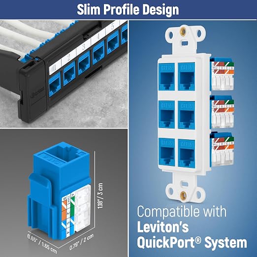 Everest 90° Angled RJ45 Cat6 Keystone Jacks 20-Pack in Blue - Image 6