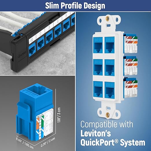Everest 90° Angled RJ45 Cat6A Keystone Jacks 20-Pack in Blue - Image 6