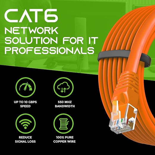 GEARit Cat 6 Ethernet Patch Cables 2 ft Orange, High Speed 24AWG 10Gbps RJ45 - Image 9