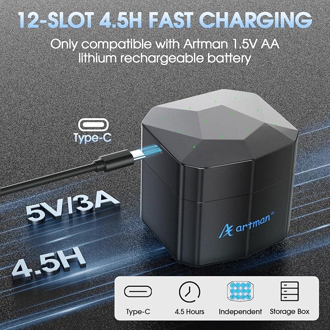 Artman Rechargeable Lithium AA Batteries 12 Pack - Image 5