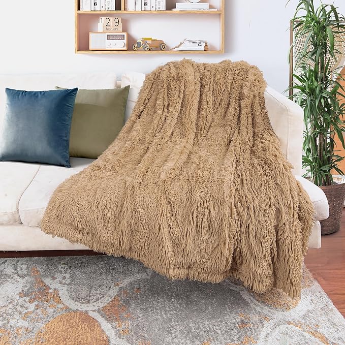 Tuddrom Decorative Extra Soft Faux Fur Blanket Queen Size 80" x 90", Solid - Image 2
