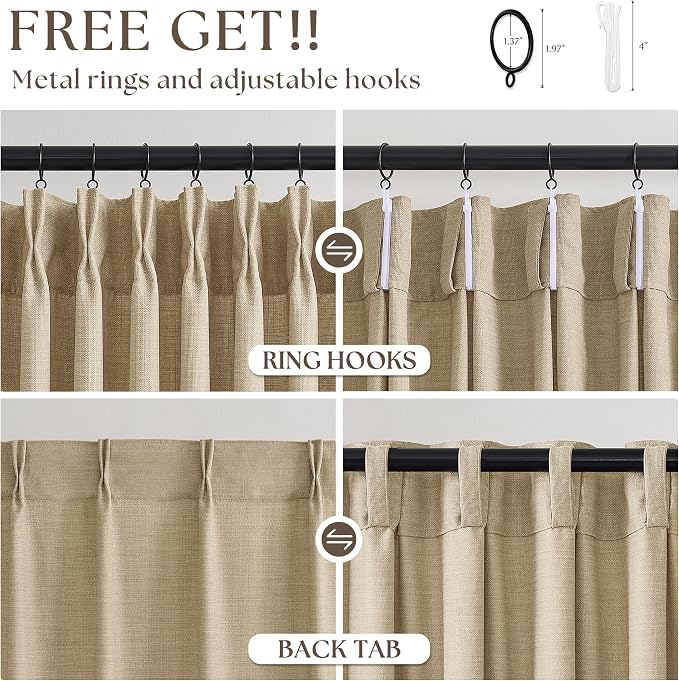 Pleated Tan Oatmeal Semi Sheer Sliding Door Curtains 105 Inches Long 4 Panels - Image 5