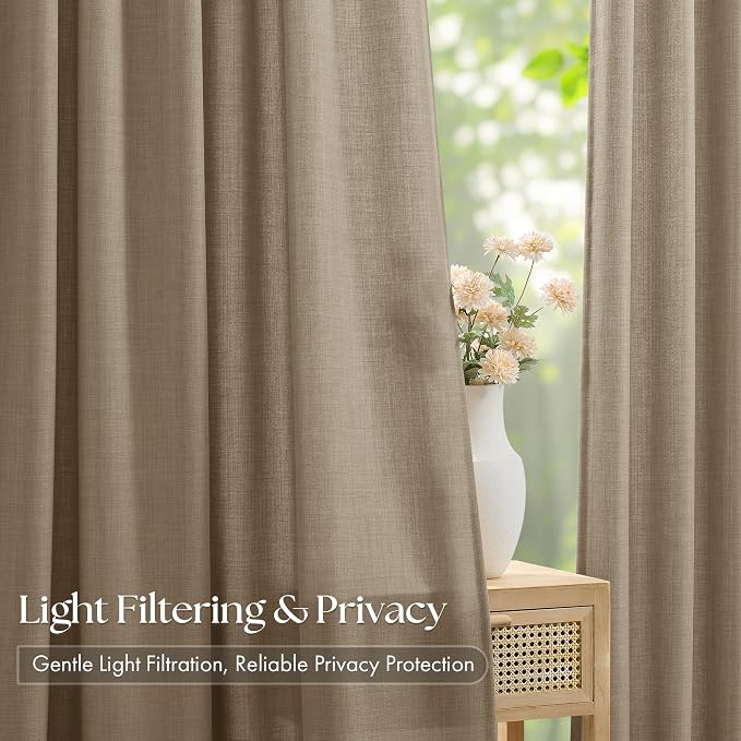 Light Brown Pinch Pleated Bedroom Curtains 96 Inches Long 4 Panels Set - Image 3