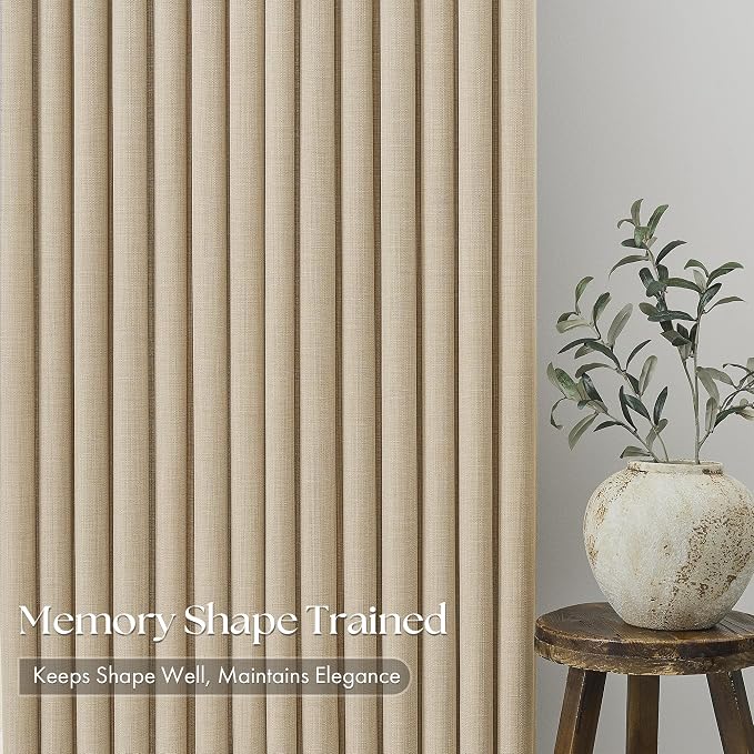 Oatmeal Pinch Pleated Bedroom Curtains 102 Inches Long 4 Panels Set, Memory - Image 4