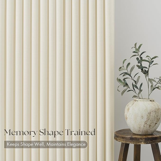 Cream Beige Pinch Pleated Linen Curtains 90 Inch 4 Panels Set - Image 4