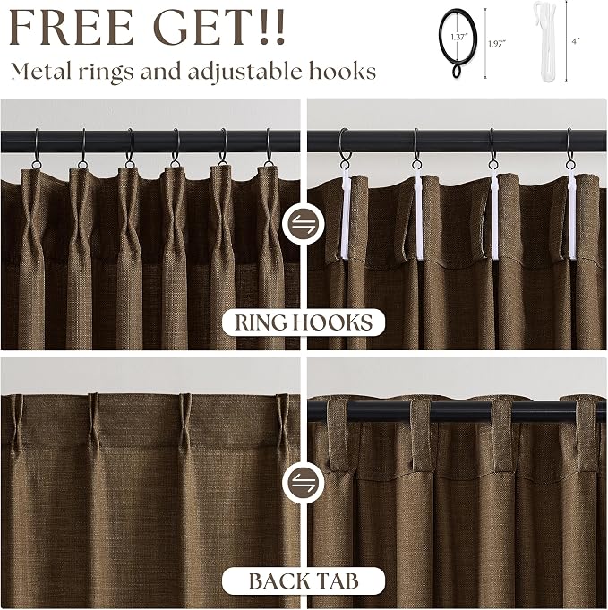 Chocolate Brown Pinch Pleated Linen Curtains 84 Inches Long - Image 5
