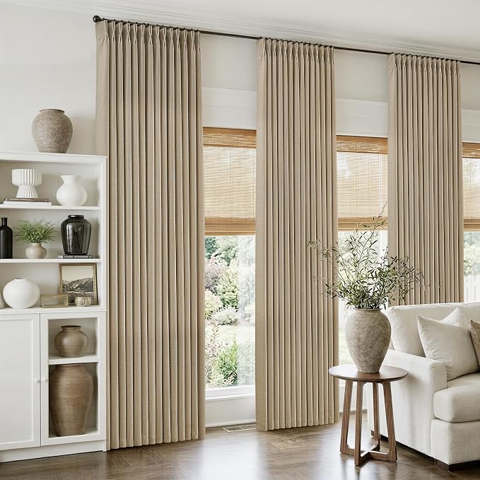 Linen Pinch Pleated Curtains 90 Inches Long 4 Panels Set, Burlywood Birch - Image 8