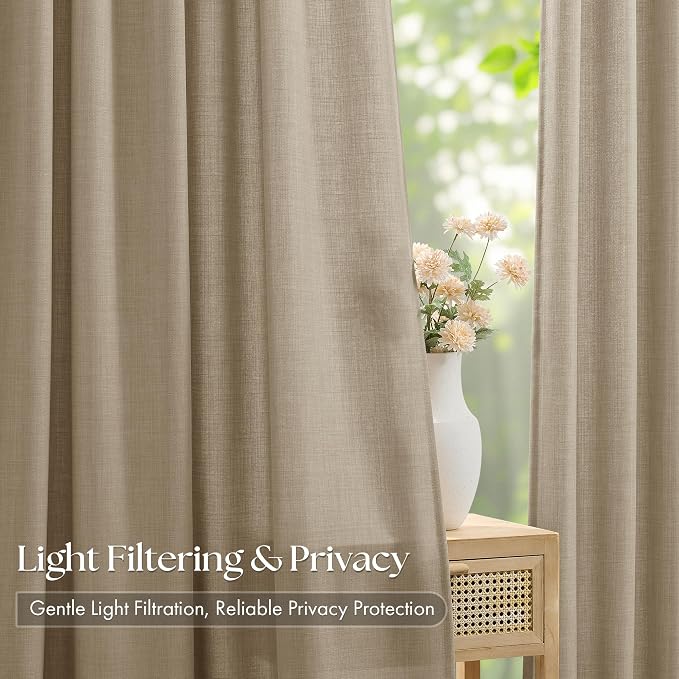 Burlywood Birch Linen Semi Sheer 105 Inch Curtains - Image 3