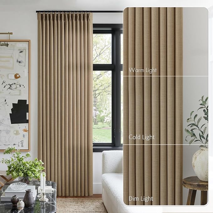 Light Brown Pinch Pleated Bedroom Curtains 102 Inches Long 4 Panels Set - Image 9