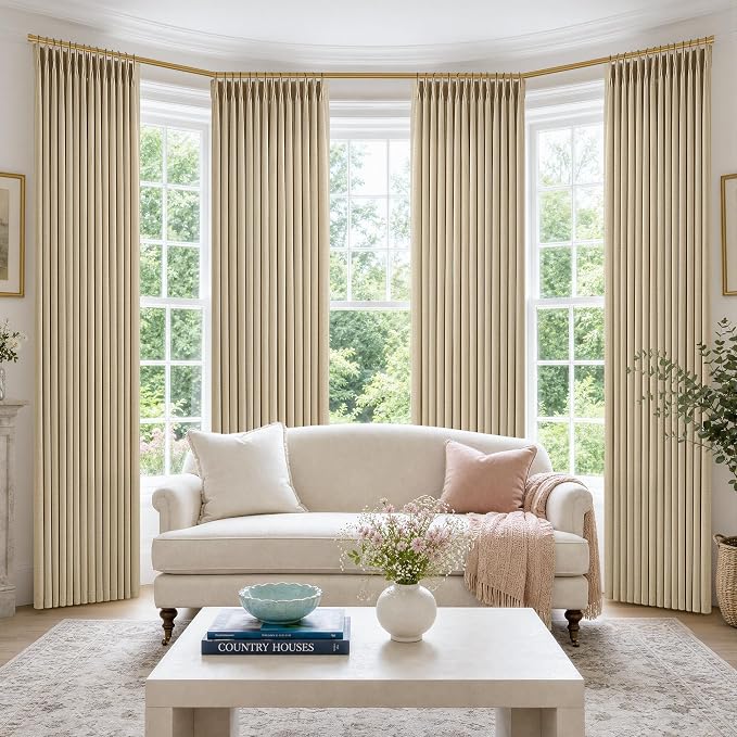 Tan Beige Pinch Pleated Linen Curtains 84 Inches Long by Twodrapes