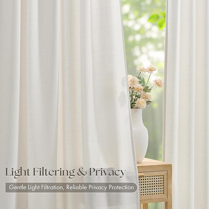 Pinch Pleat Linen Extra Long 126 Inch Curtains 4 Panels Set Ivory Cream Memory - Image 4