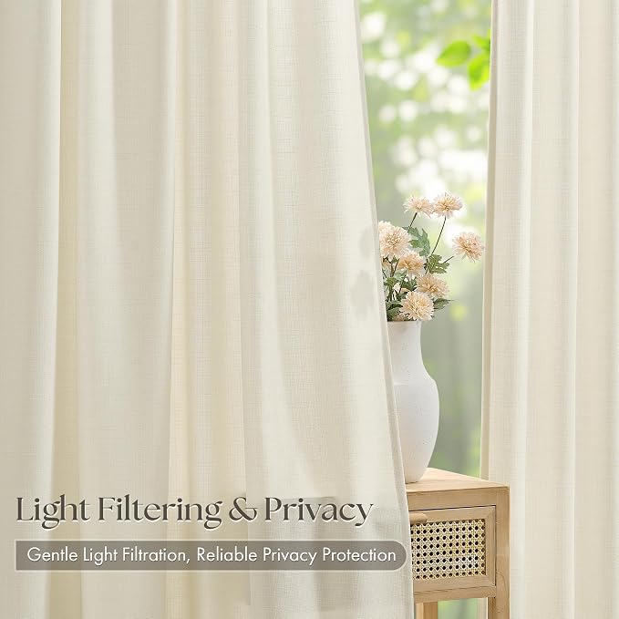 Cream Beige Pinch Pleated Linen Curtains 84 Inch 4 Panels Set - Image 3