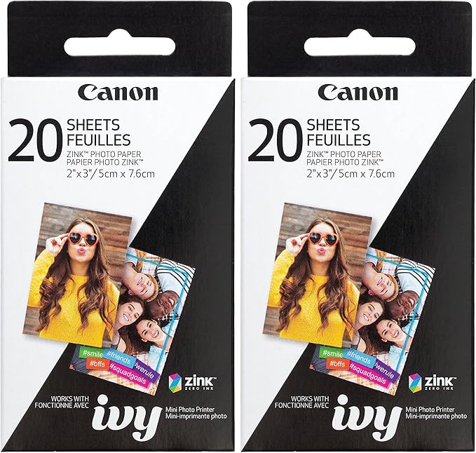 Canon Photo Paper, 20 Sheets | ZINK Technology | Sticker Paper | Pack of 2 by Canon