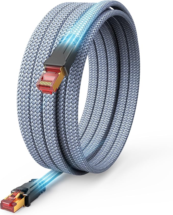 Snowkids Cat 8 Ethernet Cable 30 FT, Braided Heavy Duty High Speed by Snowkids